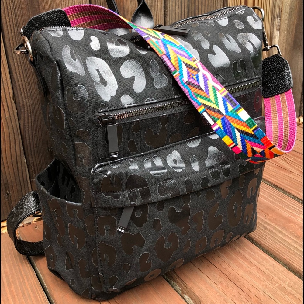 New Canvas Leopard Cheetah Guitar Strap Backpack Travel Vacation Purse Bag